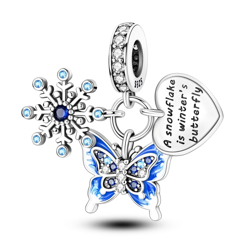 925 Silver-Plated Butterfly Charm Beads, Multicolour