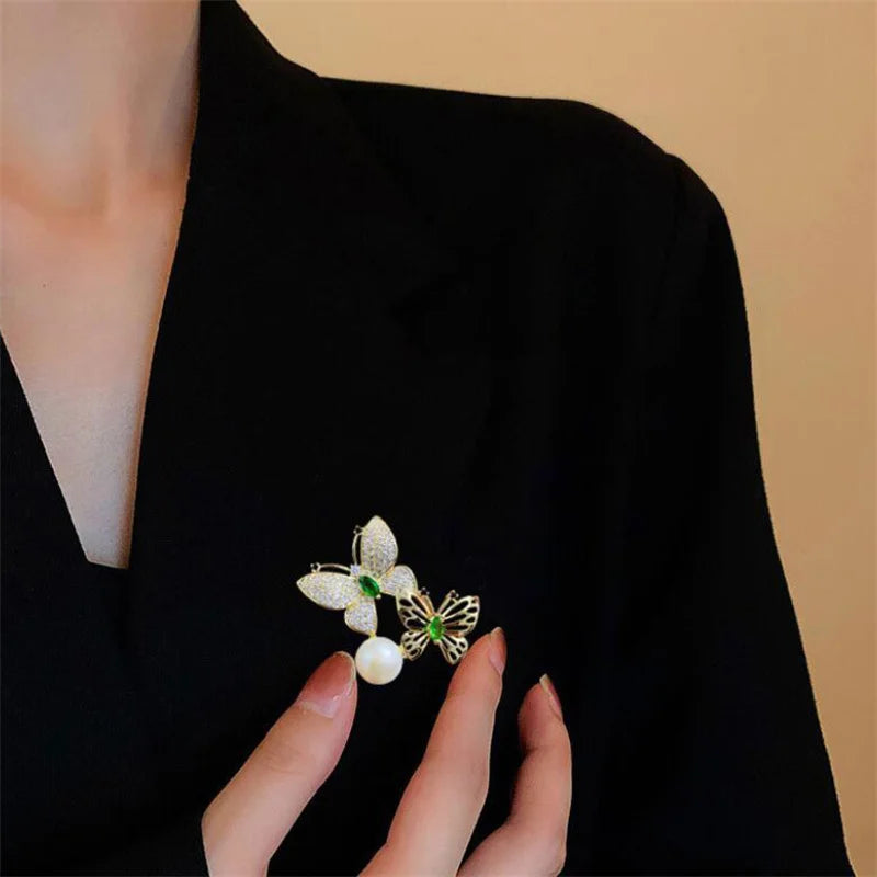 rhinestone and pearl butterfly bee brooch - view 5