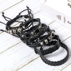 6-piece black punk skull and star bracelet set - view 2