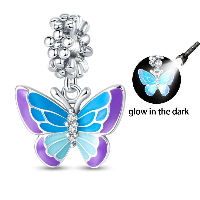 925 Silver-Plated Butterfly Charm Beads, Multicolour