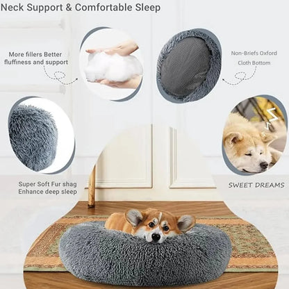 Soft round pet bed by Prime Deal Zone, 40-90cm, suitable for large dogs and cats, with plush, winter-warm sleeping comfort.