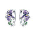 Sterling silver purple iris flower hoop earrings - view 13