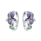 Sterling silver purple iris flower hoop earrings - view 13