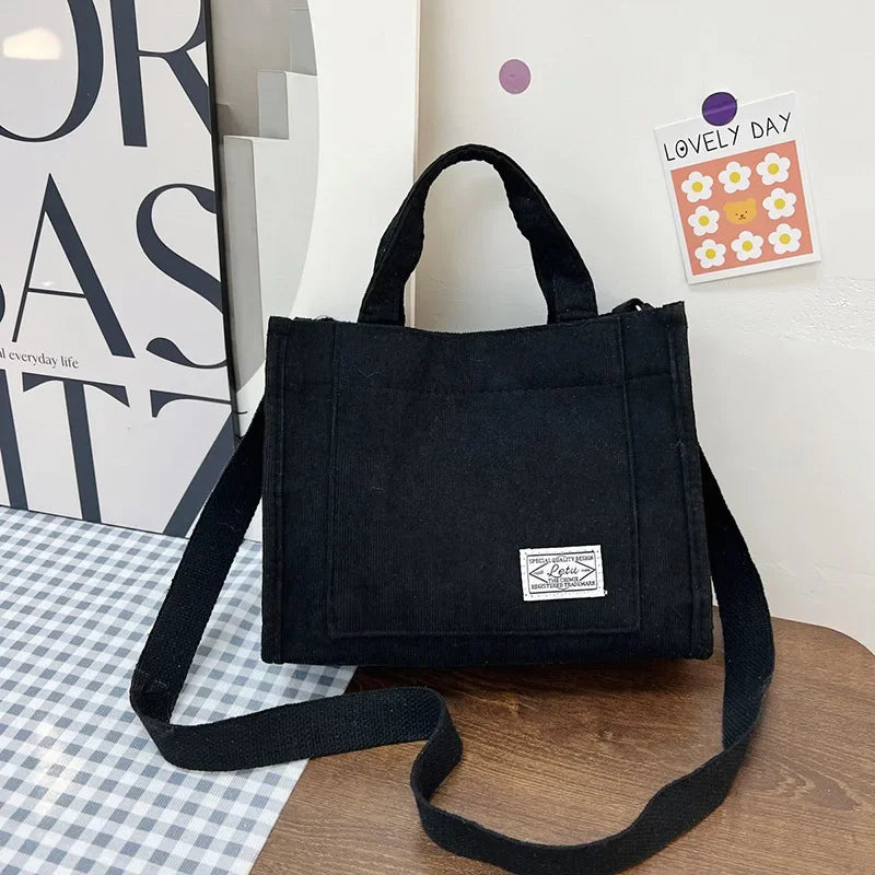 Prime Deal Zone corduroy crossbody tote bag for women, square casual shoulder bag with travel organizer features.