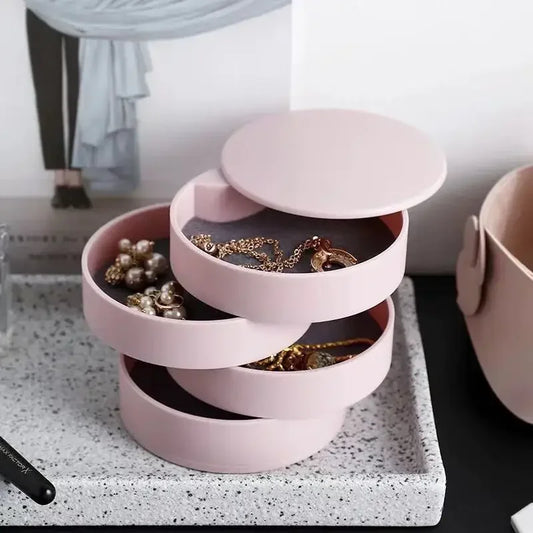 4-Layer Rotating Jewelry Storage Box with Lid | Travel Organizer for Rings, Earrings, Necklaces & Bracelets
