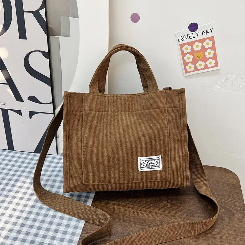 Prime Deal Zone corduroy crossbody tote bag with shoulder strap, square shape, casual travel organiser bag for women.