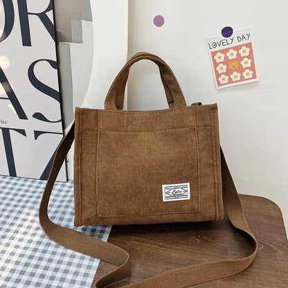 Prime Deal Zone corduroy crossbody tote bag with shoulder strap, square shape, casual travel organiser bag for women.
