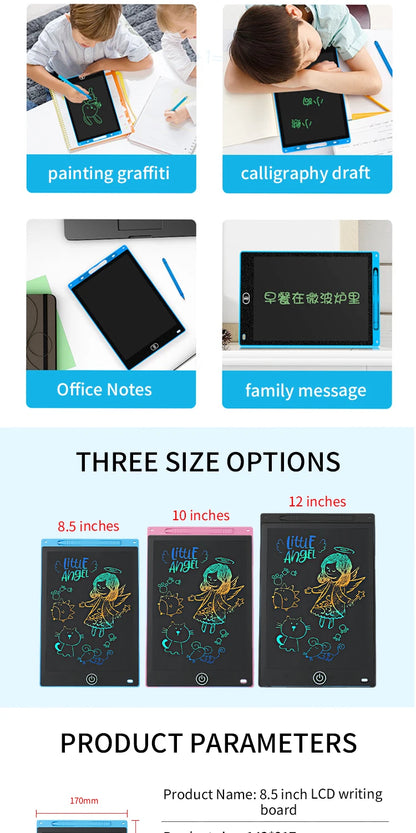 Prime Deal Zone LCD writing tablet for kids, 6.5 to 12 inches, reusable drawing board with eye protection and erase feature.