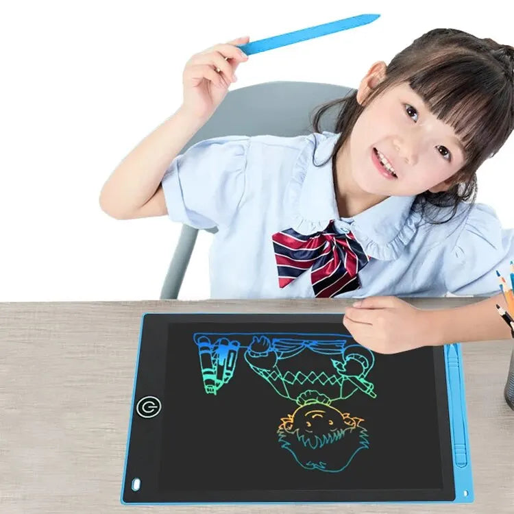 Multi-size LCD writing tablet for kids by Prime Deal Zone, featuring a colorful drawing surface, lock, erase button, and eye protection.