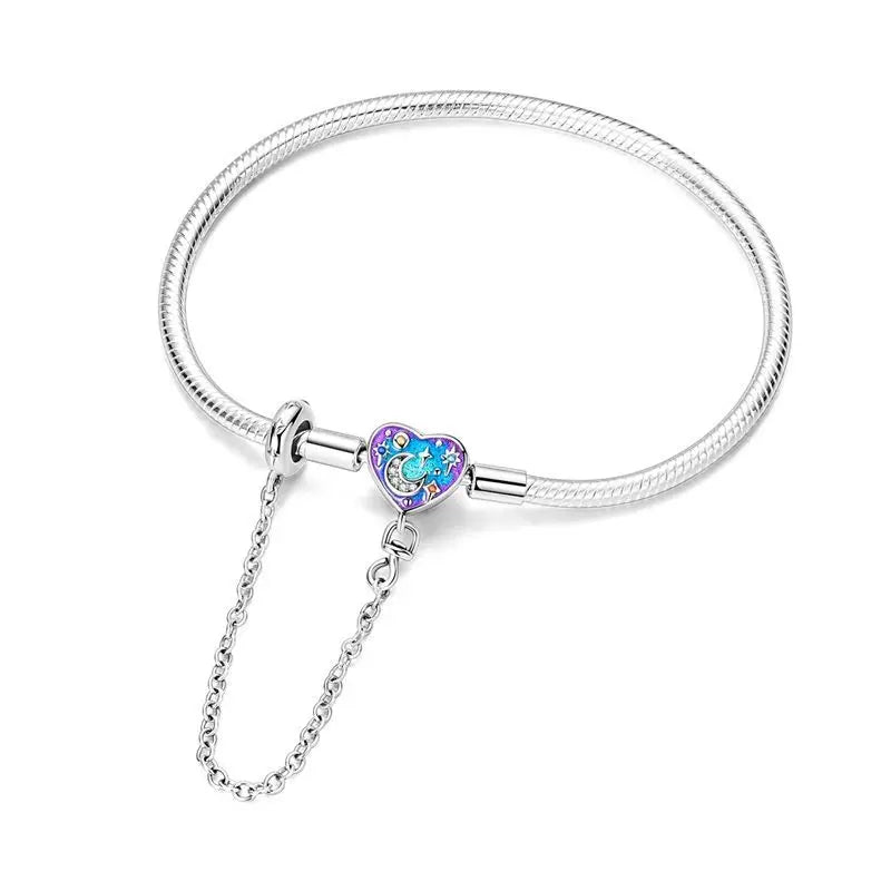 925 Sterling Silver Heart Zircon Snake Chain Bracelet — Multiple Designs, 17–20cm