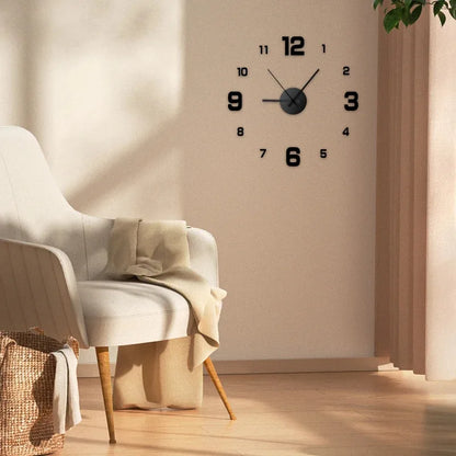 Creative frameless DIY wall clock decal from Prime Deal Zone, silent clock design for living room or office wall decoration.