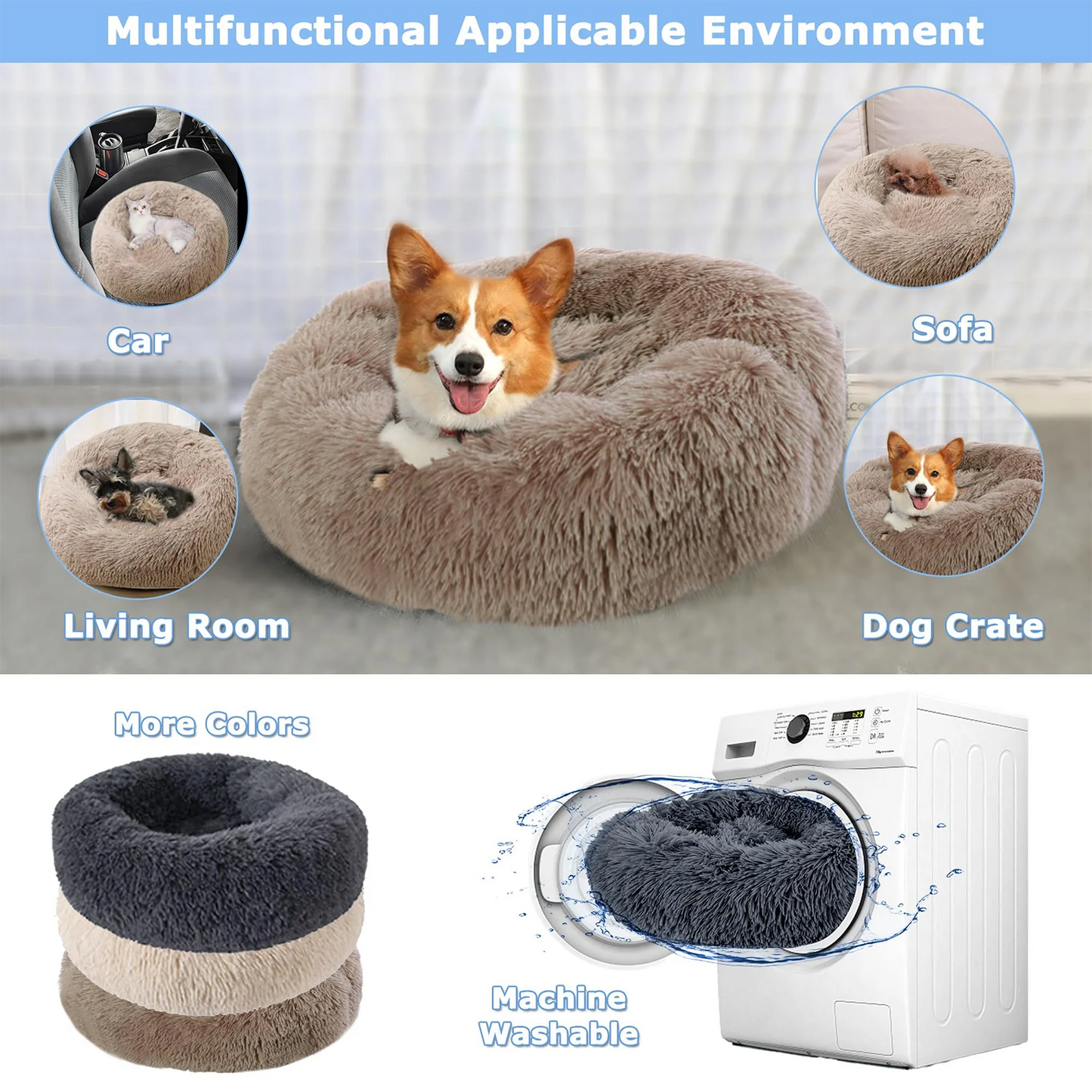 Prime Deal Zone round pet bed in six sizes, soft plush dog and cat house for medium to large dogs, winter warm sleeping comfort