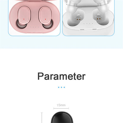 Wireless Bluetooth A6S Sport Earphones with LED display, touch control, stereo sound for Xiaomi and Huawei devices.