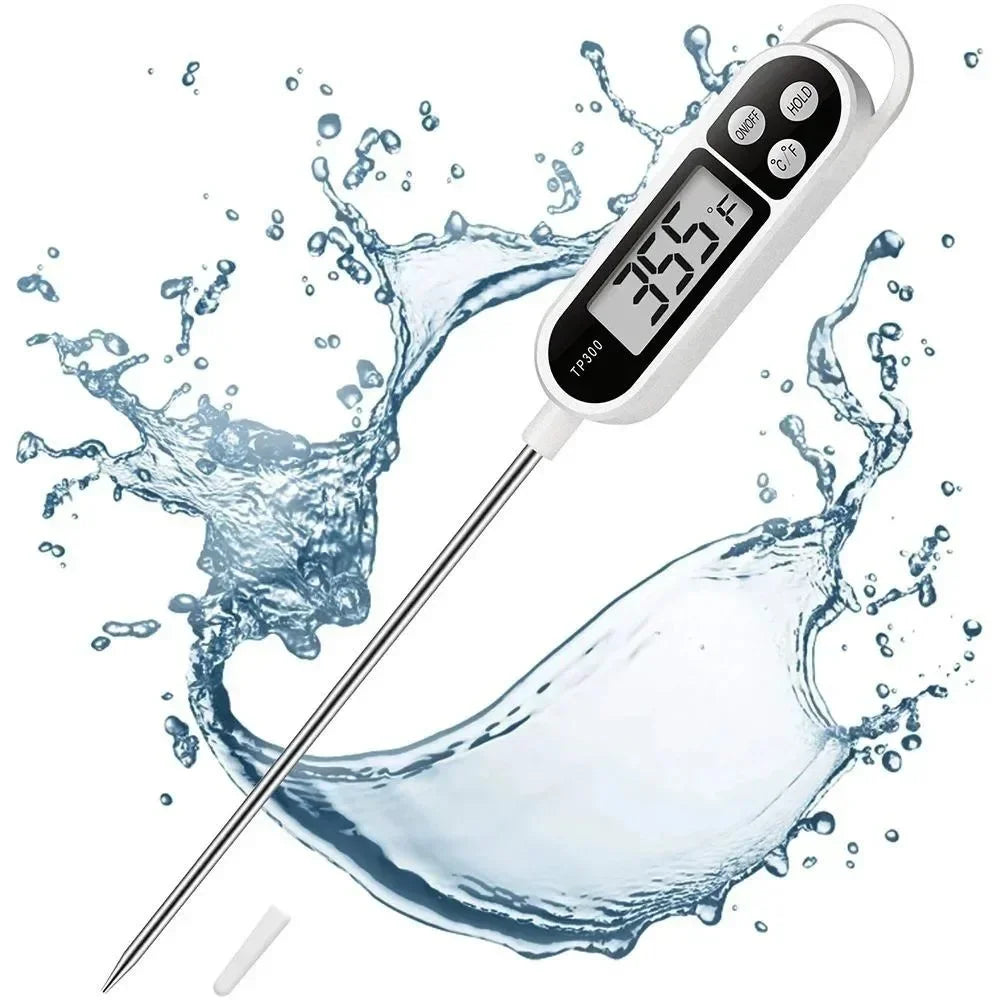 Prime Deal Zone digital food thermometer with probe for cooking, BBQ, water, oil, and meat temperature measurement in kitchen.