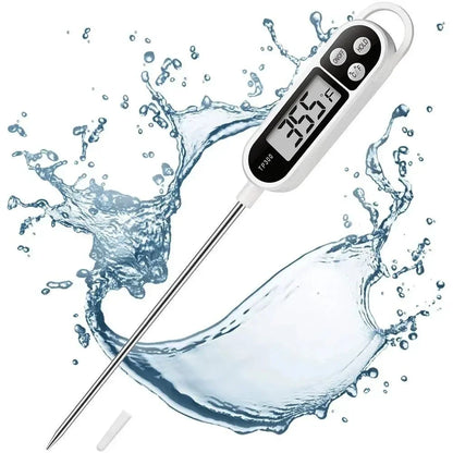 Prime Deal Zone digital food thermometer with probe for cooking, BBQ, water, oil, and meat temperature measurement in kitchen.