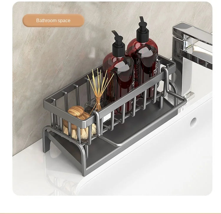 Prime Deal Zone kitchen sink sponge rack with drainage shelf for cleaning cloths and household detergent storage.