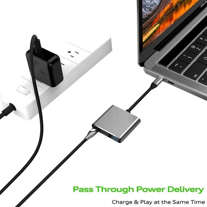 Prime Deal Zone USB C HUB 3-in-1 Type C to HDMI docking station with 4K HDMI, PD fast charge for MacBook, phone, and computer.
