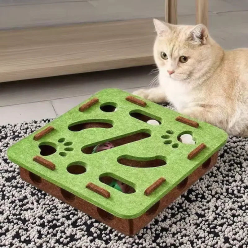 Felt pet cat puzzle maze toy with holes, bell ball, and interactive design for kittens, Prime Deal Zone cat play supplies