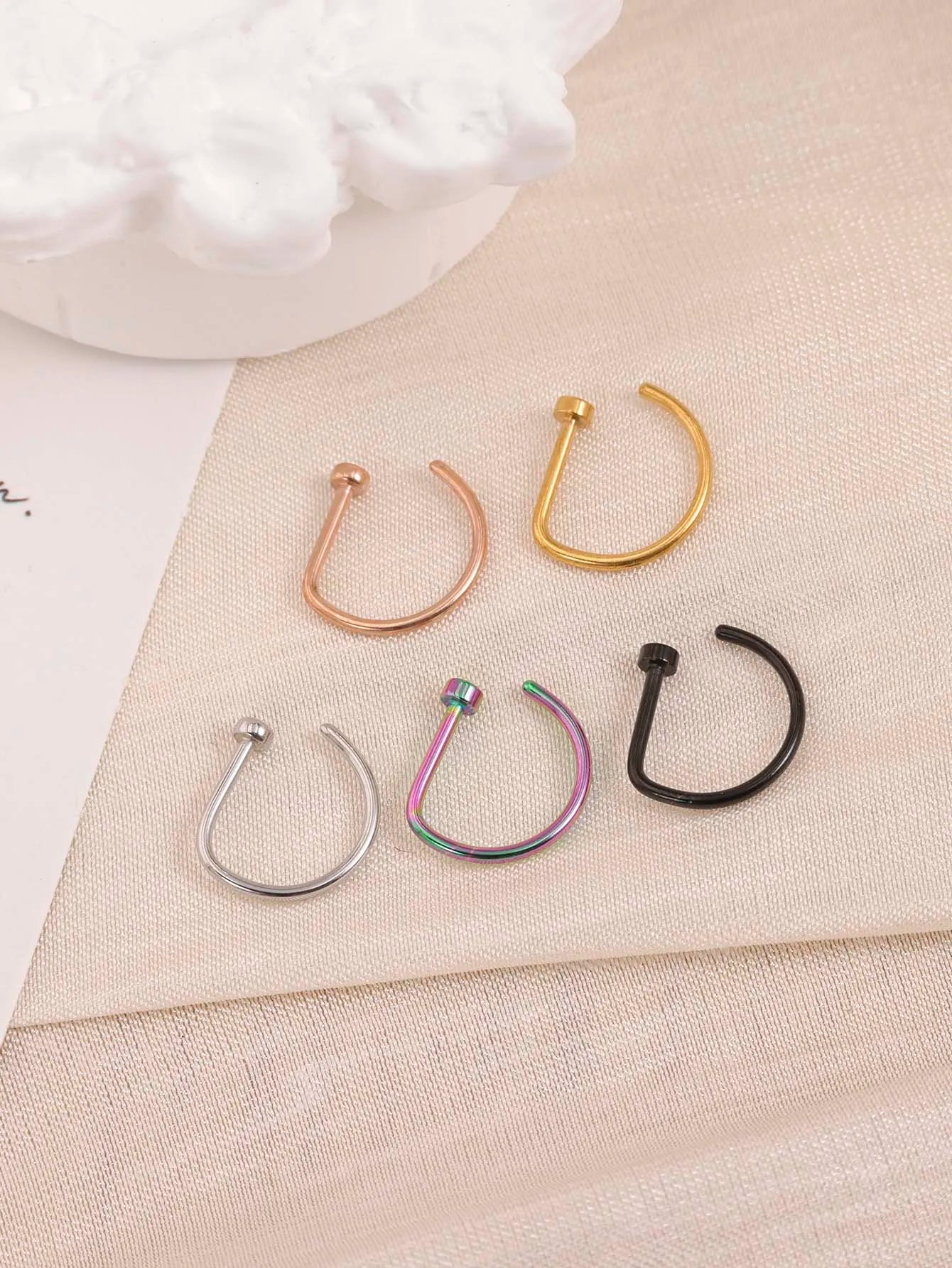 curved barbell nose stud, d-shape tragus hoop - view 5