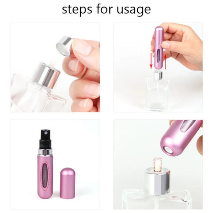 Mini 5ml refillable perfume spray bottle from Prime Deal Zone, portable atomizer for travel and cosmetic use.