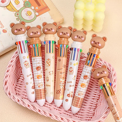 Colorful bear cartoon ballpoint pen by Prime Deal Zone featuring 10 vibrant ink shades for writing and stationery use
