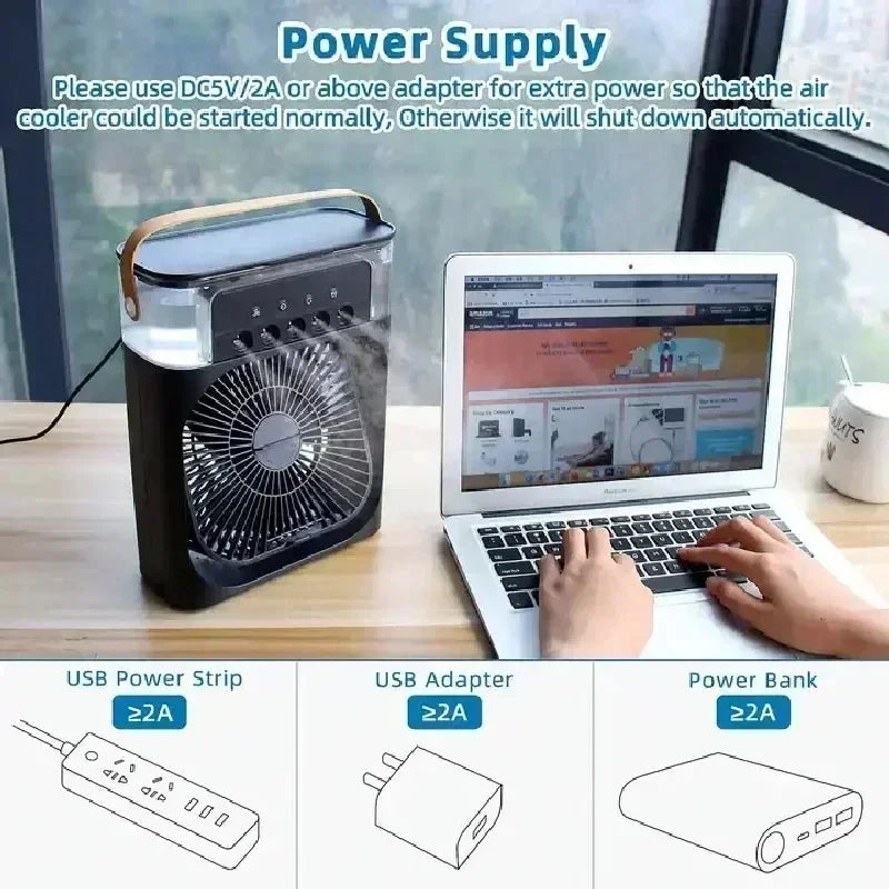 Portable Prime Deal Zone 3-in-1 air cooler with LED night light, humidifier, and adjustable fan for home or office use.
