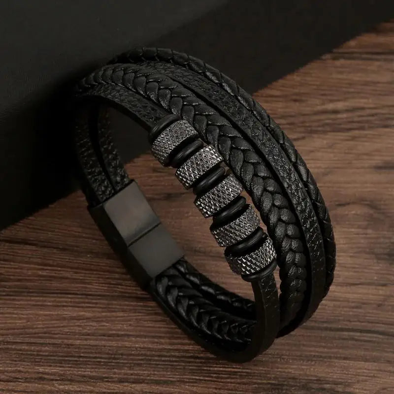 Men’s Multi-Layer Woven Leather Bracelet — Casual Fashion