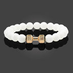 natural lava stone and alloy dumbbell bead bracelet - view 3