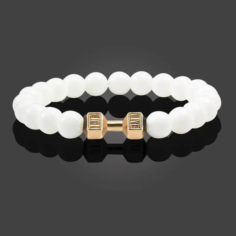 natural lava stone and alloy dumbbell bead bracelet - view 3