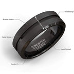 stainless steel 8mm black matte groove wedding band - view 2