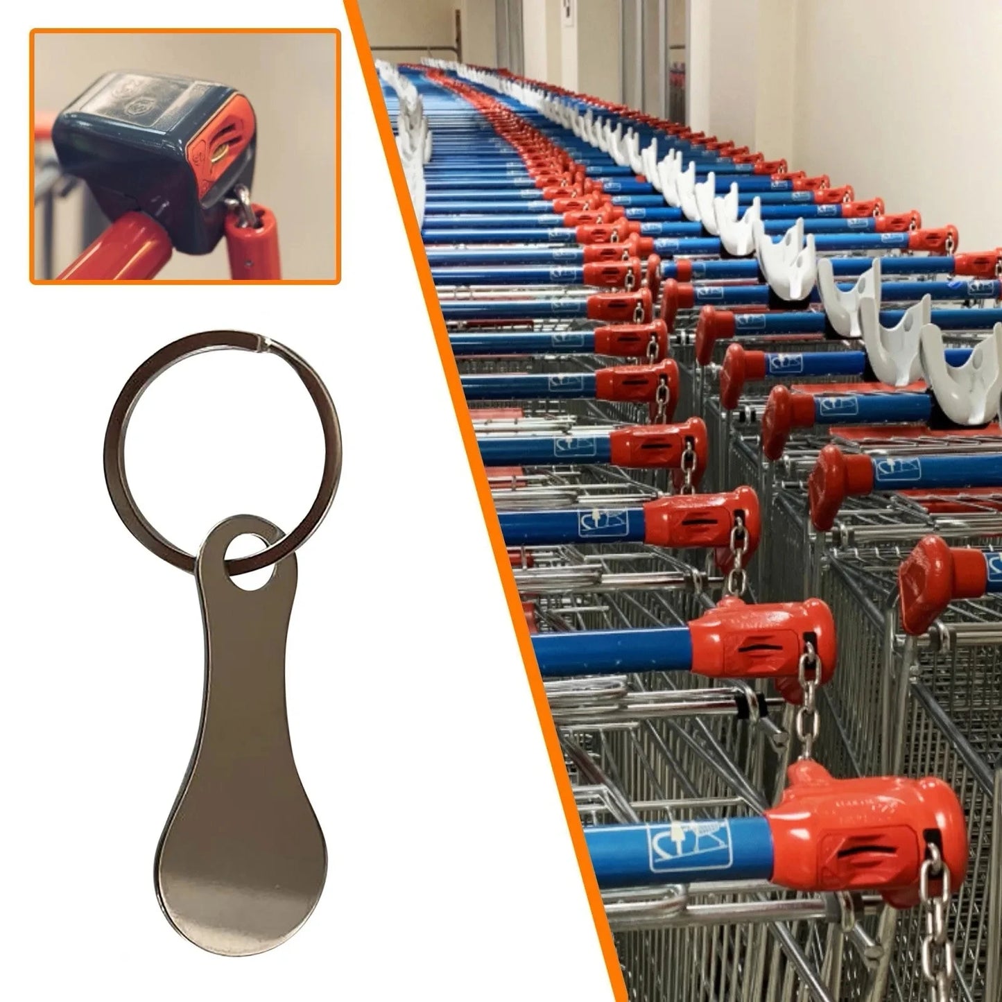 Stainless steel shopping cart token keychain with key hook, practical portable accessory for daily use by Prime Deal Zone