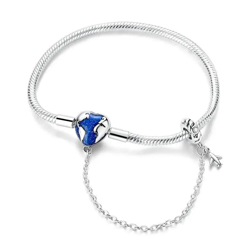 925 Sterling Silver Heart Zircon Snake Chain Bracelet — Multiple Designs, 17–20cm
