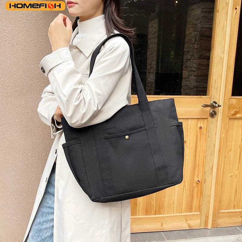 Prime Deal Zone HOMEFISH large-capacity canvas shoulder bag, versatile cloth bag for students' class and daily use.