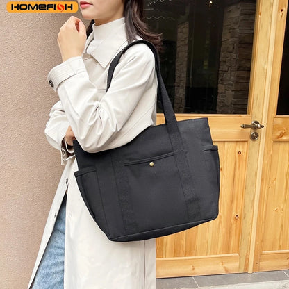 Prime Deal Zone HOMEFISH large-capacity canvas shoulder bag, versatile cloth bag for students' class and daily use.