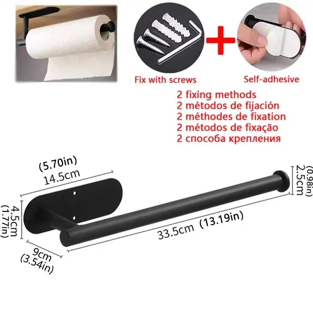 Prime Deal Zone adhesive kitchen paper towel holder and tissue dispenser mounted on bathroom cabinet for napkins or toilet rolls.