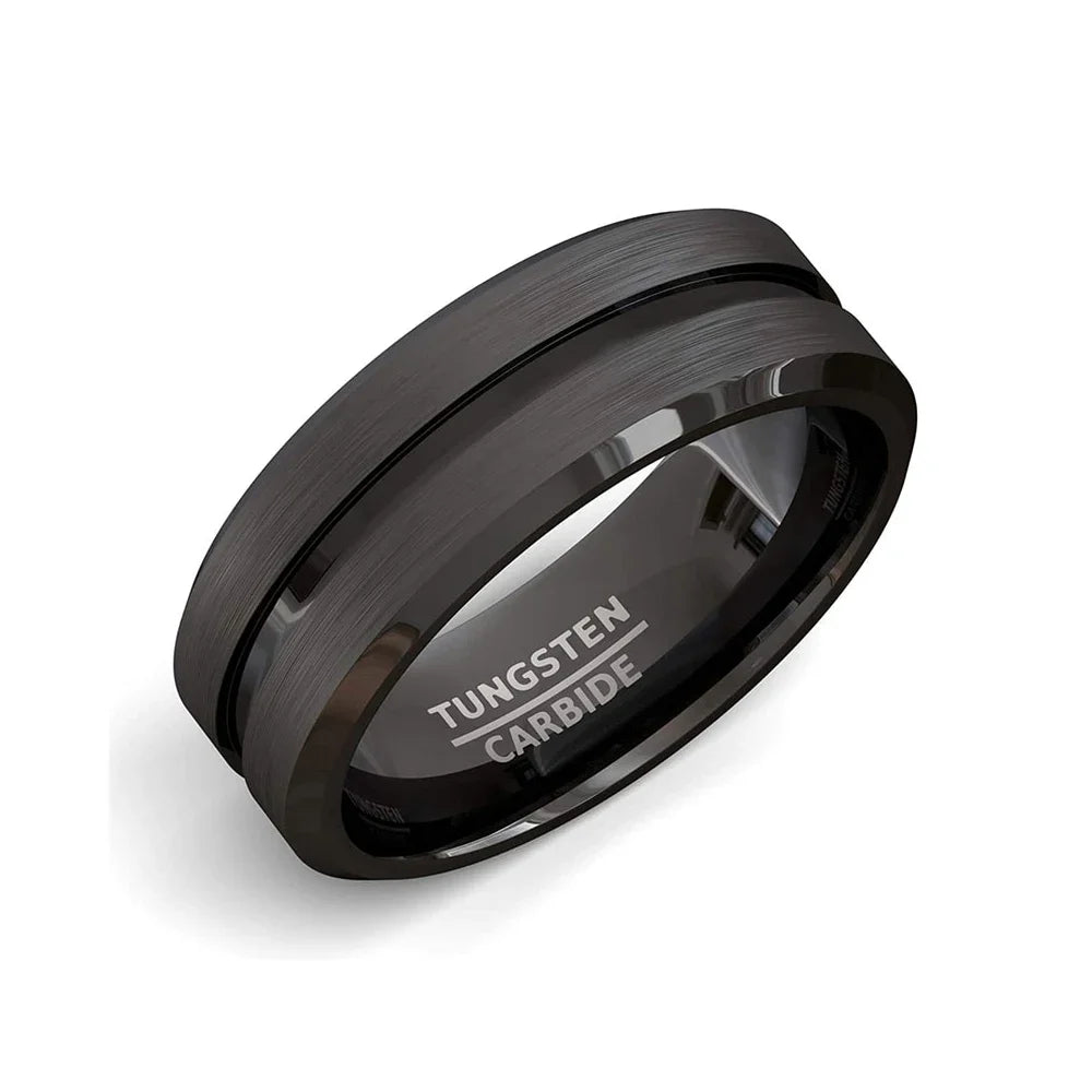 stainless steel 8mm black matte groove wedding band - view 4