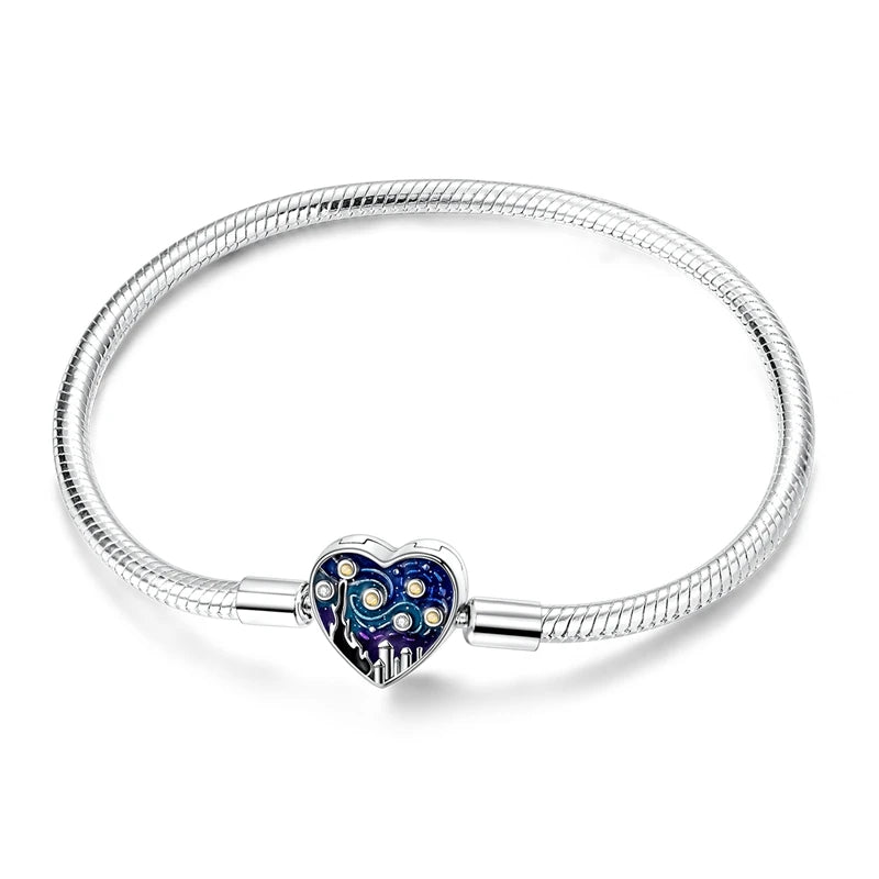 925 Sterling Silver Heart Zircon Snake Chain Bracelet — Multiple Designs, 17–20cm