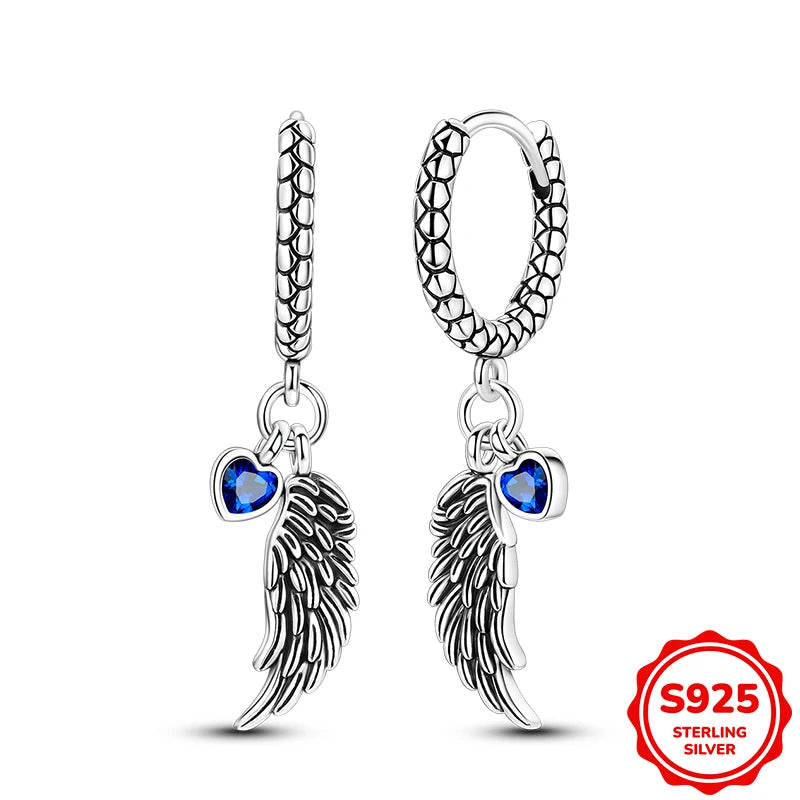 925 Sterling Silver Butterfly & Hoop Earrings — Coloured Zircon Accents