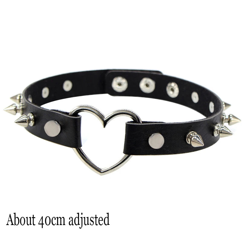 Black PU Leather Punk Choker Collar Necklace — Rivet Detail, Gothic Style