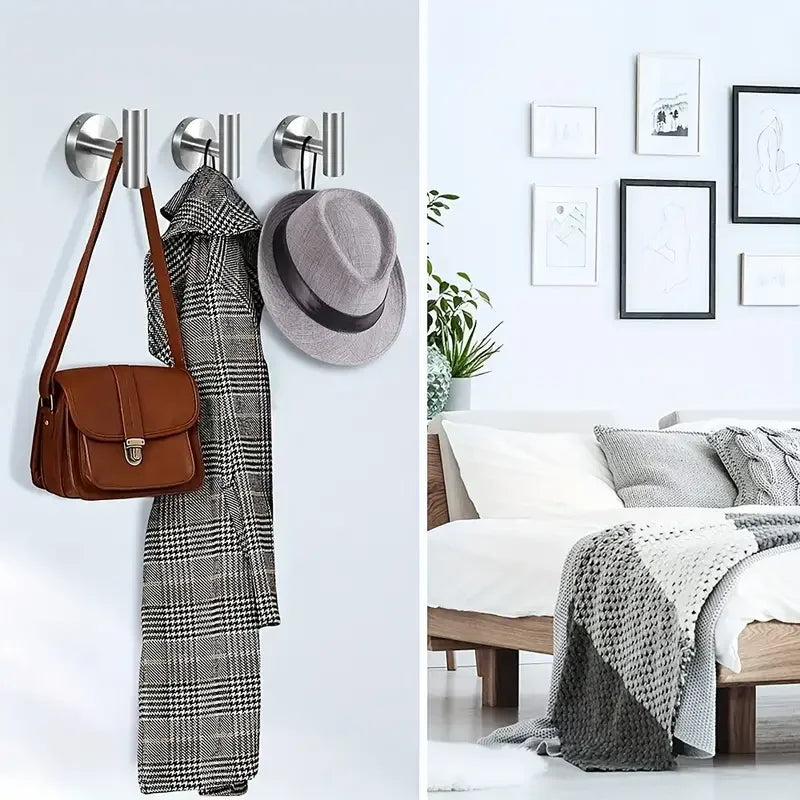 Prime Deal Zone stainless steel bathrobe hook for bathroom, kitchen, or garage; non-perforated towel and clothes hat holder.