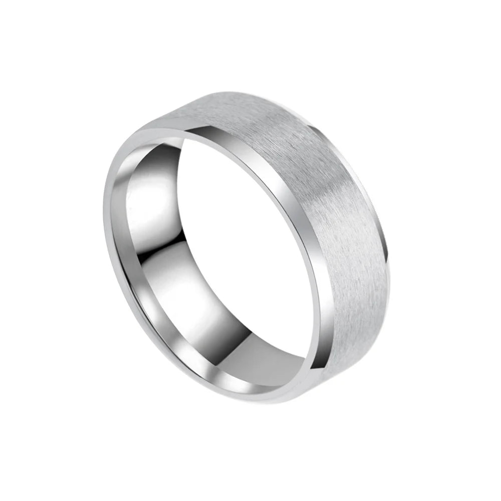 Stainless Steel 8mm Black Matte Groove Wedding Band — Unisex