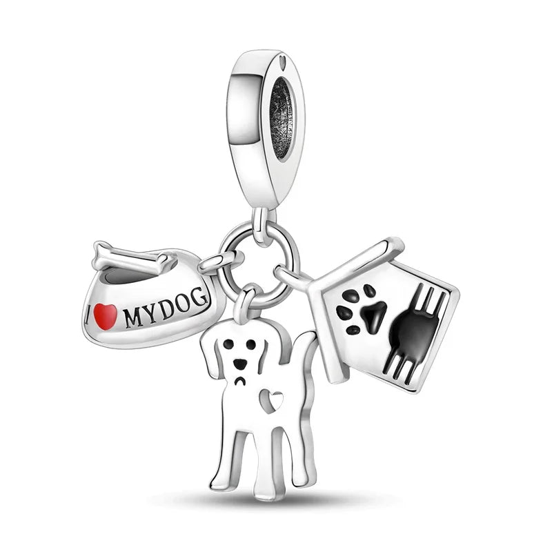 925 sterling silver pet and animal charm beads, dogs paws and hearts - view 17