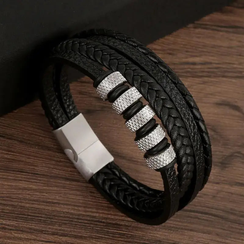 Men’s Multi-Layer Woven Leather Bracelet — Casual Fashion