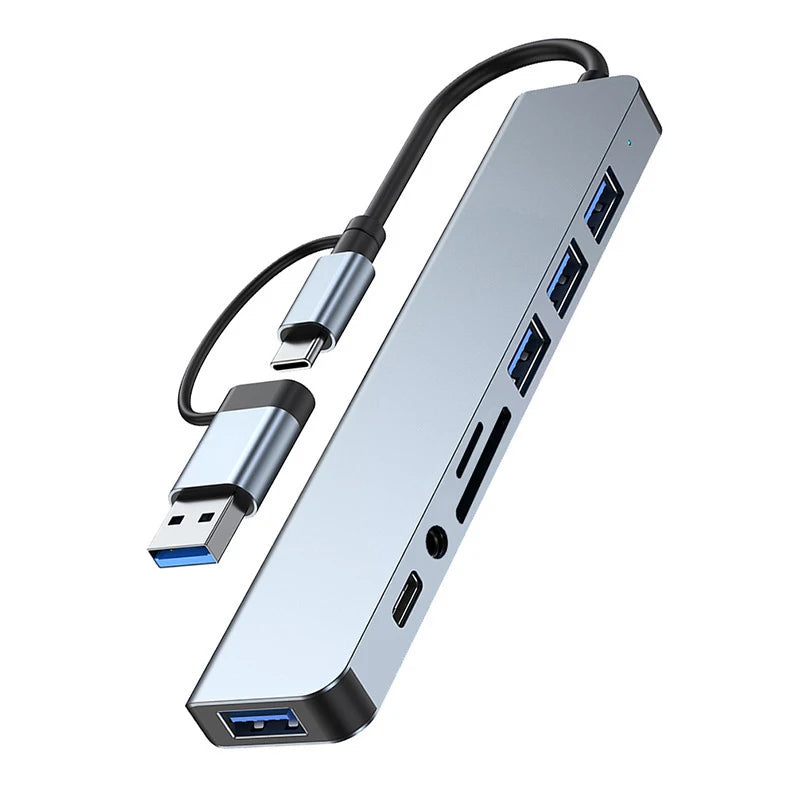 Prime Deal Zone 8-in-1 USB and Type C hub docking station with 3.5mm audio jack and micro SD card reader for laptops and tablets