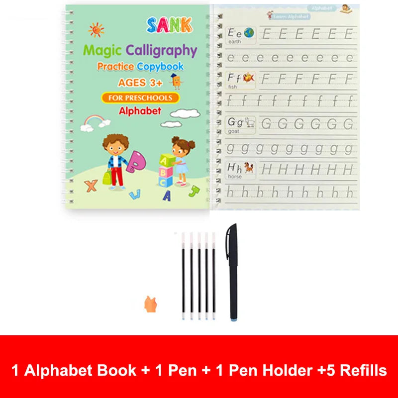 Prime Deal Zone Sank Magic Practice Copybook for kids, reusable calligraphy writing book with pen, suitable for preschoolers.