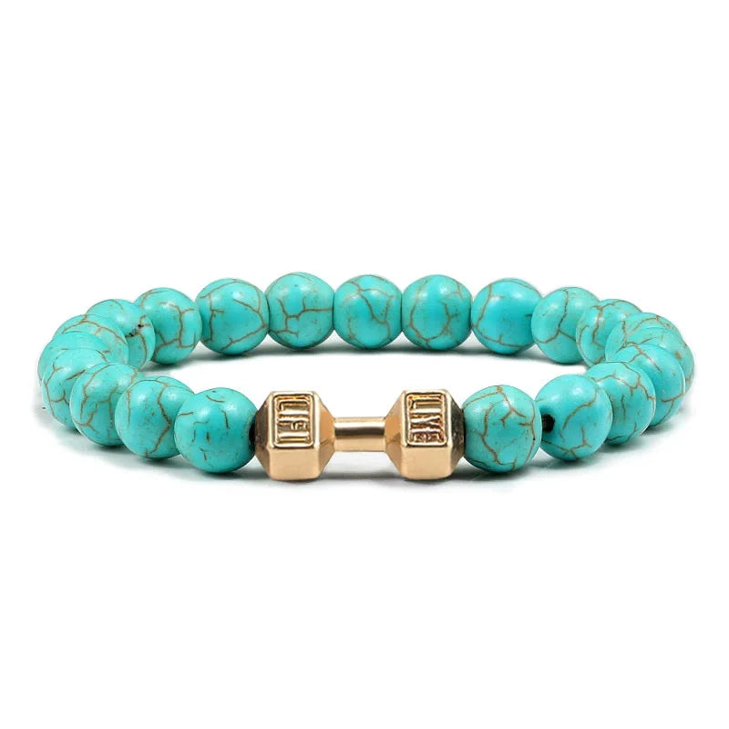 natural lava stone and alloy dumbbell bead bracelet - view 5