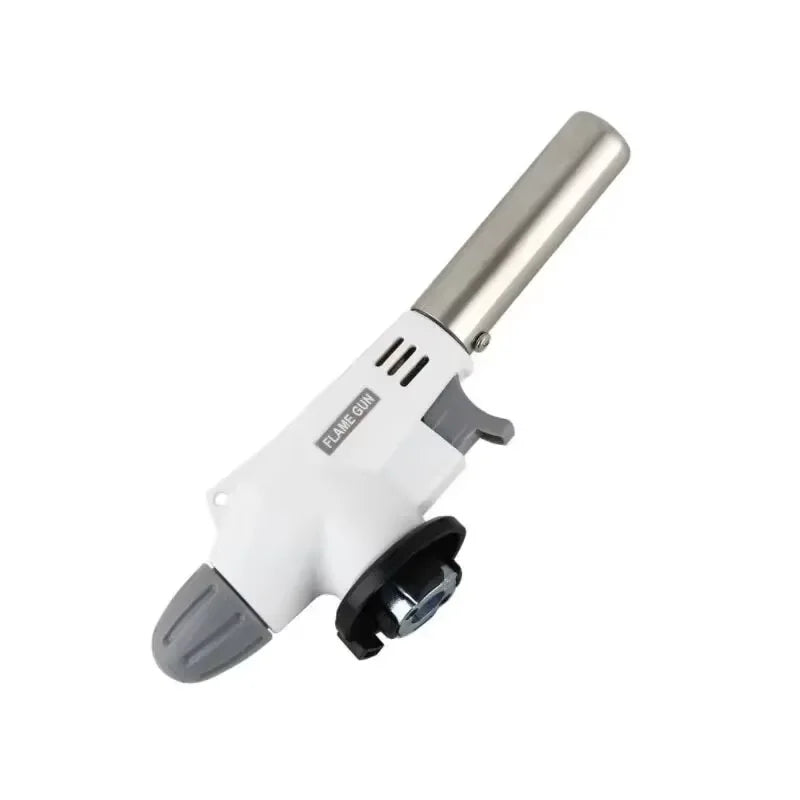 Prime Deal Zone torch cooking auto-ignition butane gas welding burner with flame for BBQ, camping, and cooking applications.