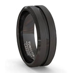 stainless steel 8mm black matte groove wedding band - view 5