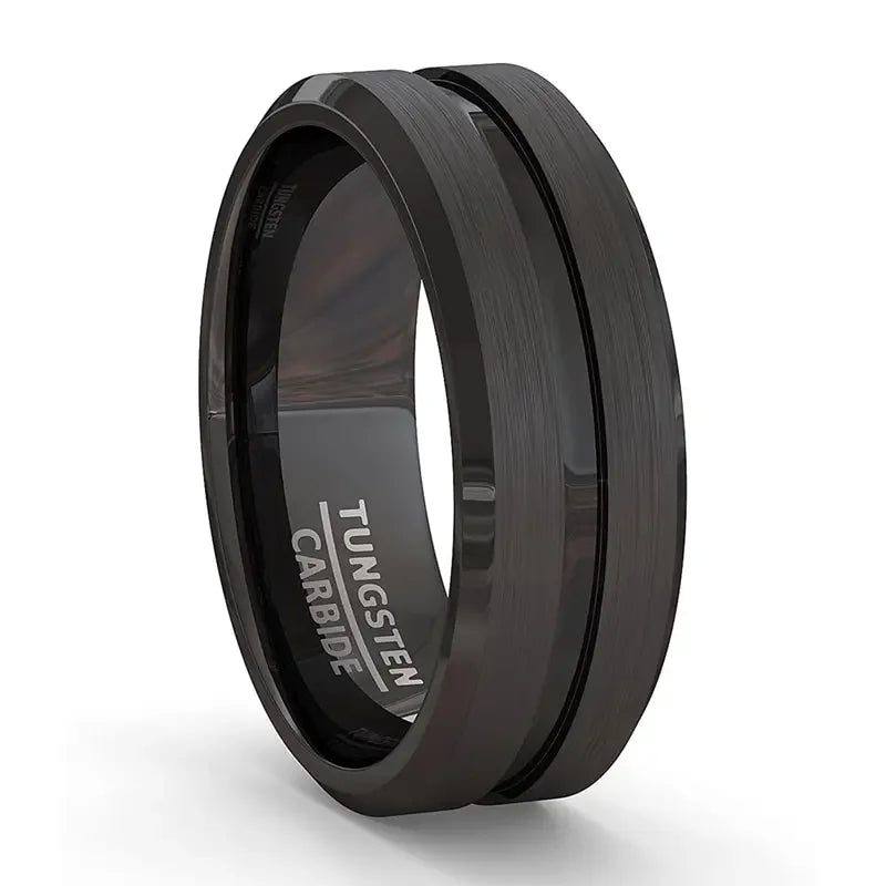 stainless steel 8mm black matte groove wedding band - view 5