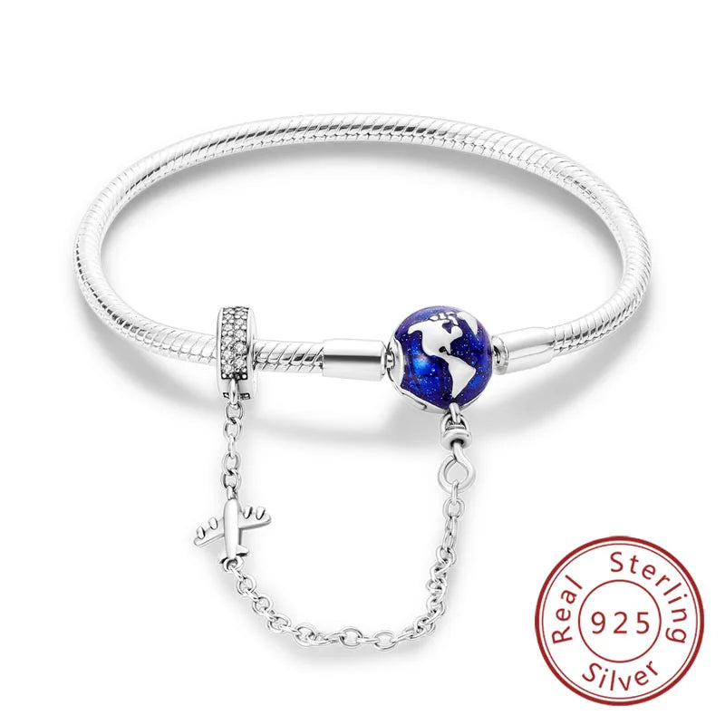 925 Sterling Silver Charm Bracelet — Pavé Zirconia, 17–20cm
